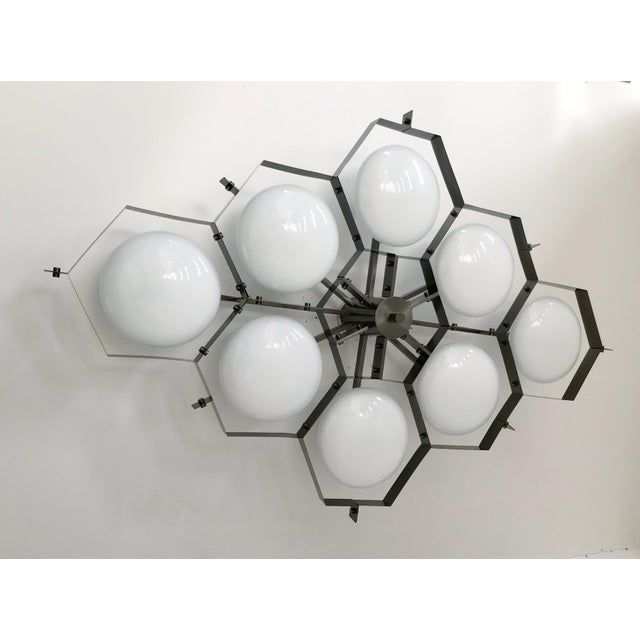 White 21st Century Beehive Satin Black Nickel Glossy White Murano Flush Mount by Fabio LTD For Sale - Image 8 of 8