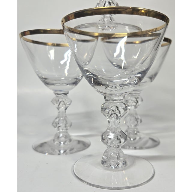 Gold Rimmed Hollywood Regency Crystal Goblets- Set of Four For Sale - Image 15 of 16