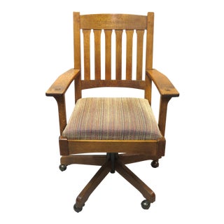 1990s Vintage Stickley Oak Swivel Office Chair For Sale