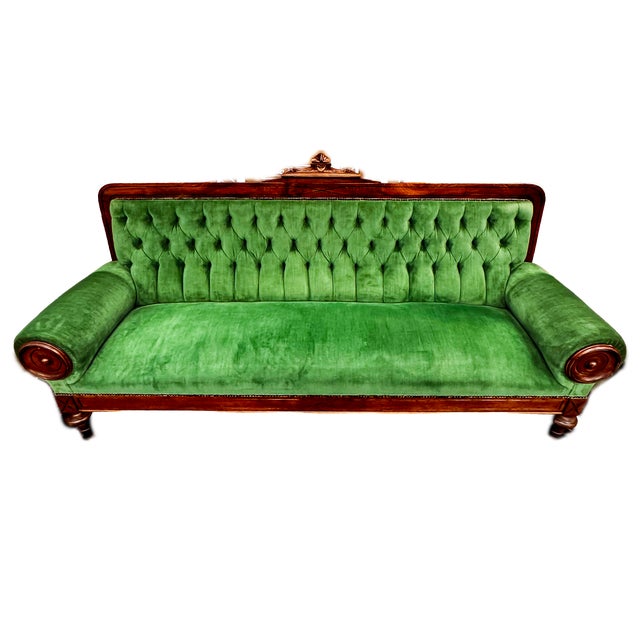 Green Early 20th Century Victorian Era Tufted Sofa For Sale - Image 8 of 13