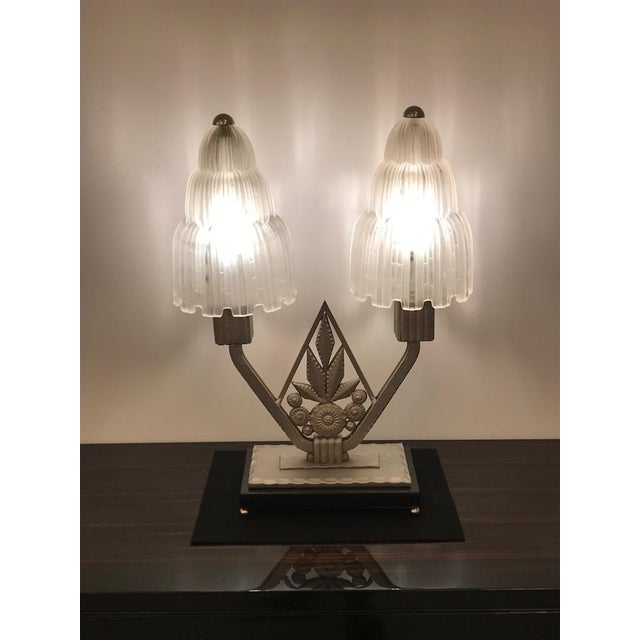 French Art Deco "Waterfall" Table Lamp Signed by Sabino For Sale - Image 12 of 13