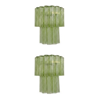 Fantastic Murano Glass Tube Wall Sconces in Green Glass & Nickel, Italy, Style - a Pair For Sale