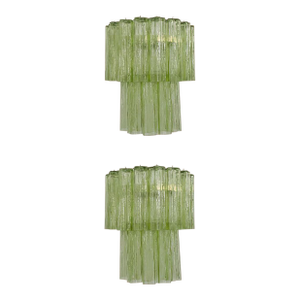 Fantastic Murano Glass Tube Wall Sconces in Green Glass & Nickel, Italy, Style - a Pair