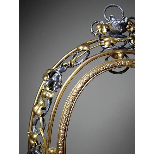 Antique Art Nouveau Metal Wall Frame with Hunting Scene Decoration and Openwork Relief, Late 19th Century For Sale - Image 3 of 9