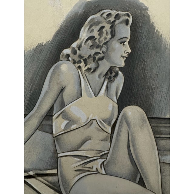 Original graphite pencil drawing by American artist and illustrator Theodore E. Schrock (1879–1952), depicting an elegant...