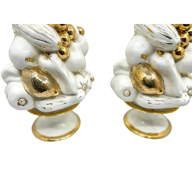 Vintage Trompe l'Oeil Porcelain and Gold Leaf Fruit Topiaries - a Pair For Sale In New York - Image 6 of 13