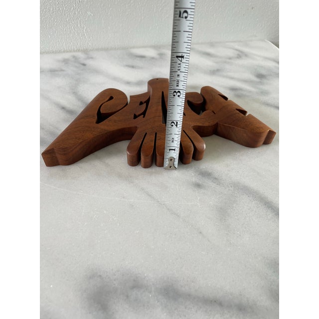 Mid 20th Century Vintage American Walnut Boho Hippie Peace Plaque For Sale - Image 5 of 7