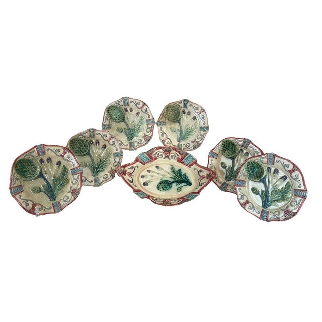 Asparagus and Artichoke Service Plates, 1880, Set of 7 For Sale - Image 15 of 15