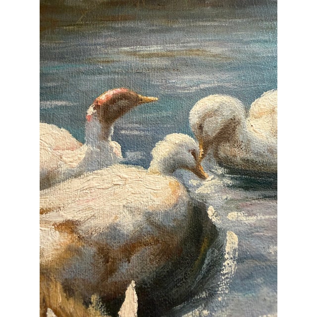 Vintage 1980s Impressionistic Duck Pond Oil Painting on Canvas – Signed "Francis" For Sale - Image 4 of 12