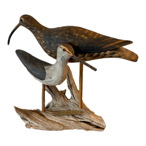 Vintage Hand Carved and Painted Wooden Shorebirds, Folk Art, Signed Wek