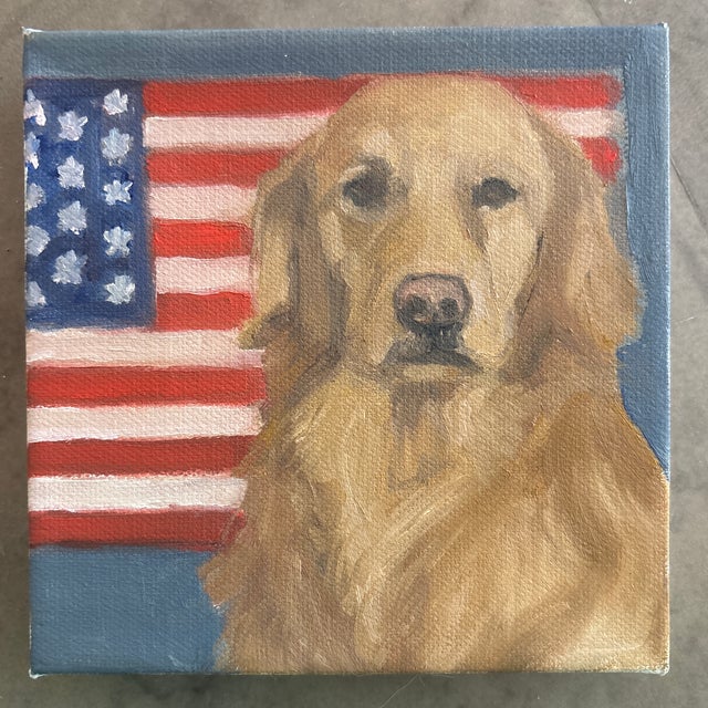 What is more American than a yellow Labrador retriever how about a retriever with an American flag ? Perfect to frame for...