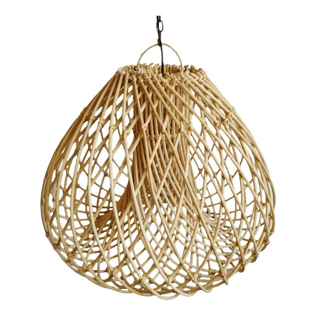 Contemporary Rattan Java Drop Pendant Light Medium For Sale