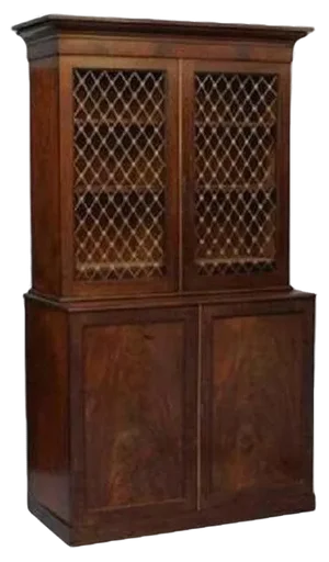 Antique Hardwood and Pierced Bronzed Bookcase, 1800s