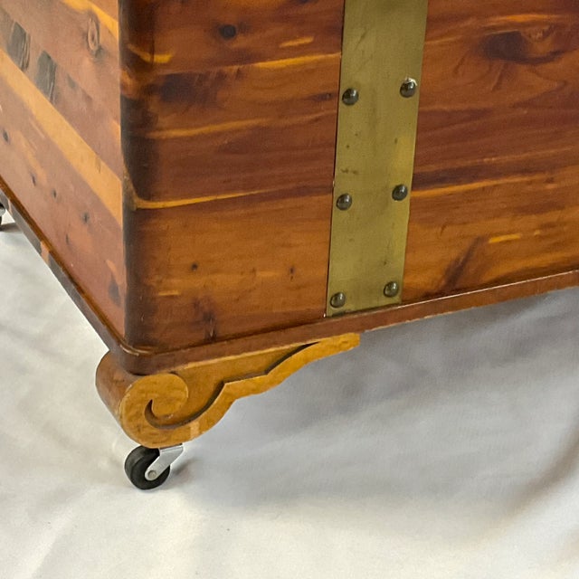 American Late 1800s Antique Americana Revival Hand Crafted Cedar Chest With Brass Banding For Sale - Image 3 of 12