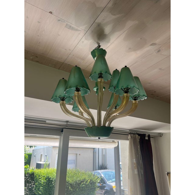 Murano Chandelier with Green Gold Leaf 24K, 1960s For Sale - Image 6 of 11