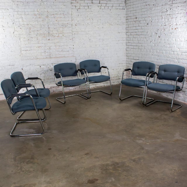 Late 20th Century Modern Set of 6 Chrome Cantilever Chairs W/Gray Fabric by United Chair Company For Sale - Image 17 of 18