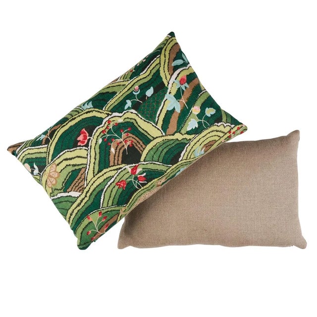 Abstract Schumacher Rolling Hills 18" Lumbar Pillow in Green For Sale - Image 3 of 4
