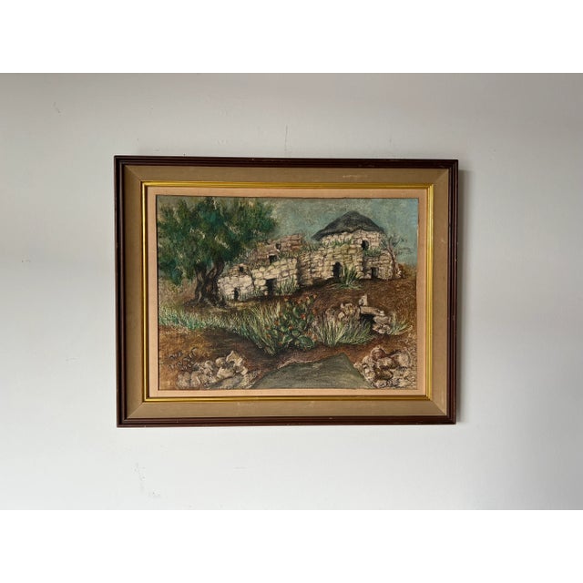 Abstract 1960's Vintage Adobe House - Countryside Oil Landscape Painting For Sale - Image 3 of 12