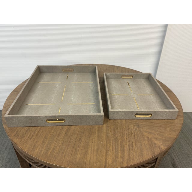 Brass Made Goods Daina Faux Shagreen Trays, Set of Two For Sale - Image 8 of 12
