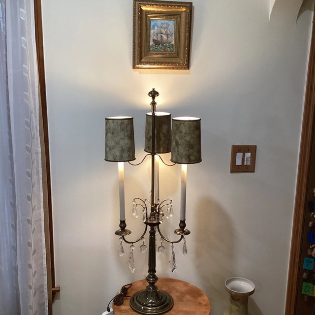 Larger Brass & Crystal Bouillotte Table Lamp Circa 1960 For Sale - Image 11 of 13