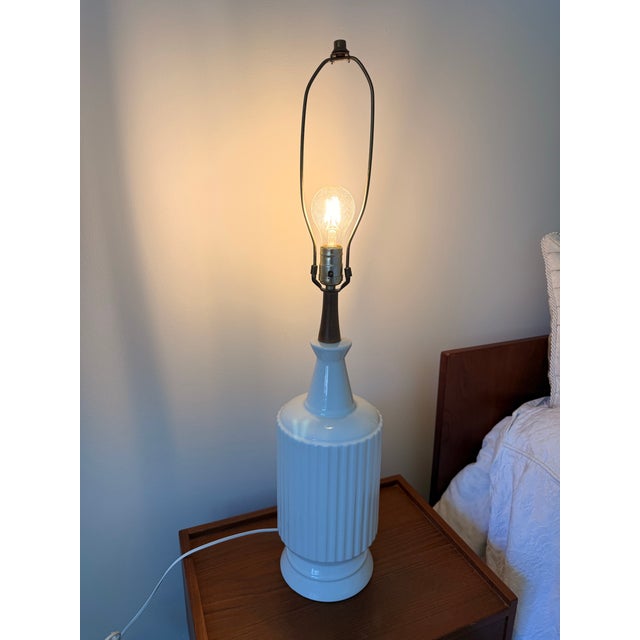 Mid Century White Ceramic and Teak Table Lamp, Denmark 1960s For Sale In Baltimore - Image 6 of 6