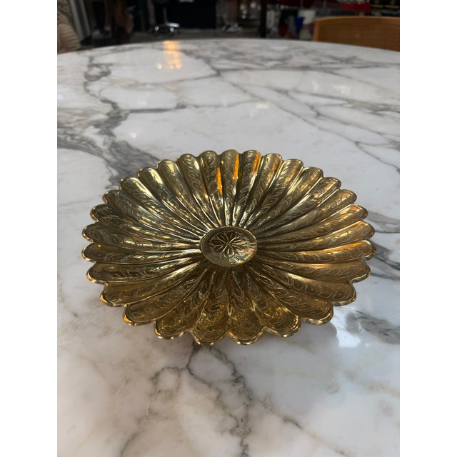 Vintage Solid Brass Pedestal Bowl For Sale - Image 4 of 8