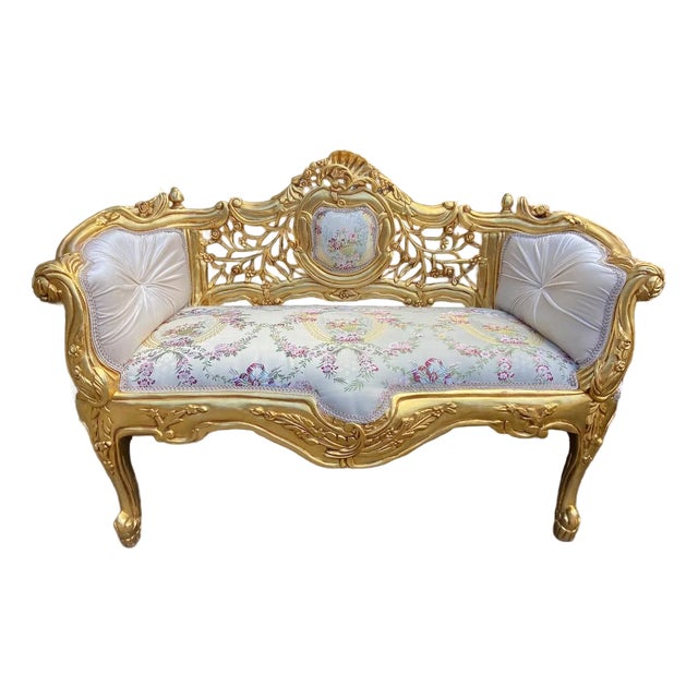 1980s French Louis XVI Gold Beech Mint Settee - 1 Pc For Sale