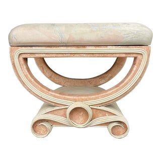 1980's Betty Cobonpue Style Pencil Reed and Tessellated Stone Vanity Bench For Sale