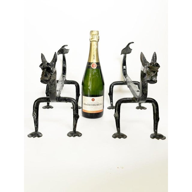 1950s Cast Iron Andirons from Edouard Schenck, France, 1950s, Set of 2 For Sale - Image 5 of 12