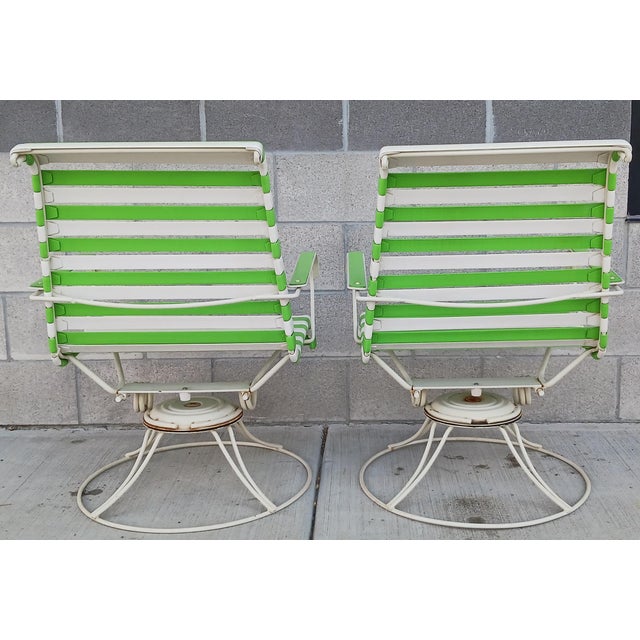 Vintage Homecrest Swivel Rocker Green and White Vinyl Patio Chairs a