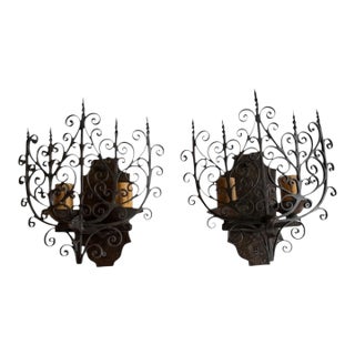 Rare Pair of Antique Wrought Iron Wall Sconces Curca 1920’s For Sale