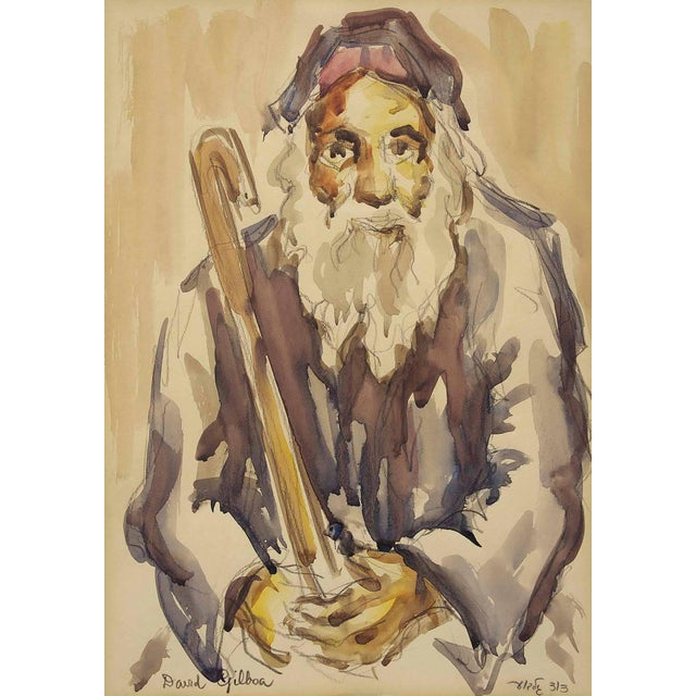 Contemporary David Gilboa, Old Rabbi Holding a Cane For Sale - Image 3 of 3