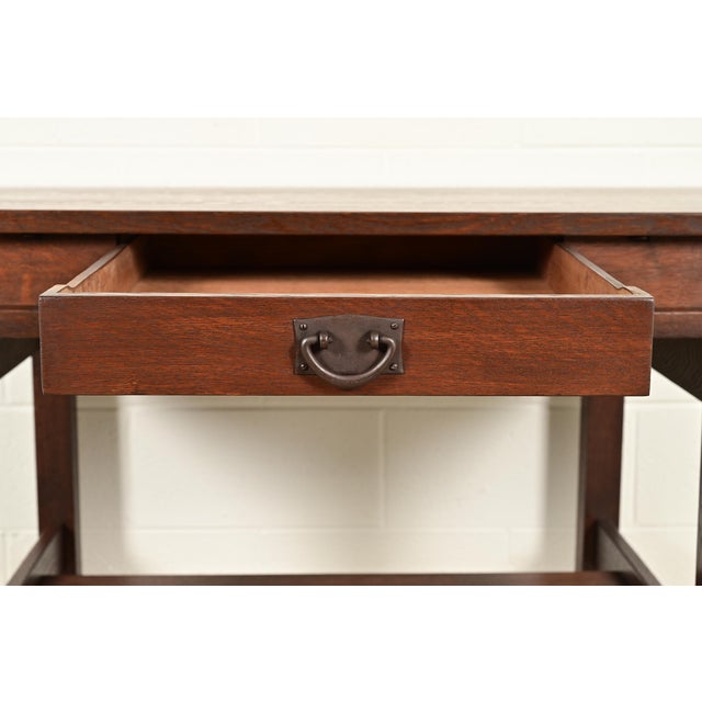 Wood Gustav Stickley Antique Mission Oak Arts & Crafts Writing Desk or Library Table, Newly Refinished For Sale - Image 7 of 14