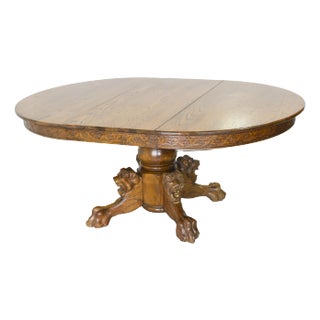 Victorian R. J. Horner and Co. Oak Pedestal Carved Lion Head Dining Table Single Leaf For Sale