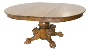 Victorian R. J. Horner and Co. Oak Pedestal Carved Lion Head Dining Table Single Leaf