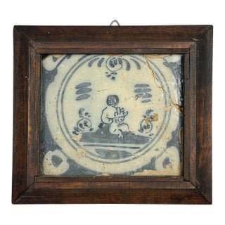 Antique 18th Century Azulejos Figurative Portuguese Tile, Framed For Sale