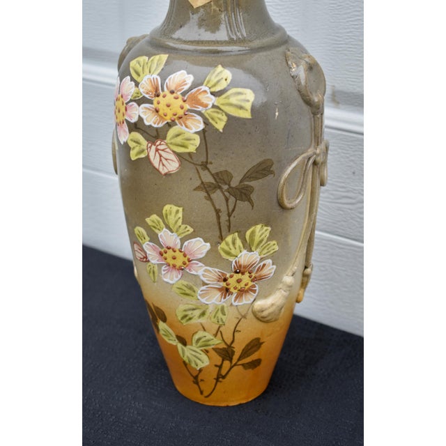 Antique Japanese Satsuma Style Moriage Porcelain Vase Hand Painted Blossoms For Sale - Image 10 of 14