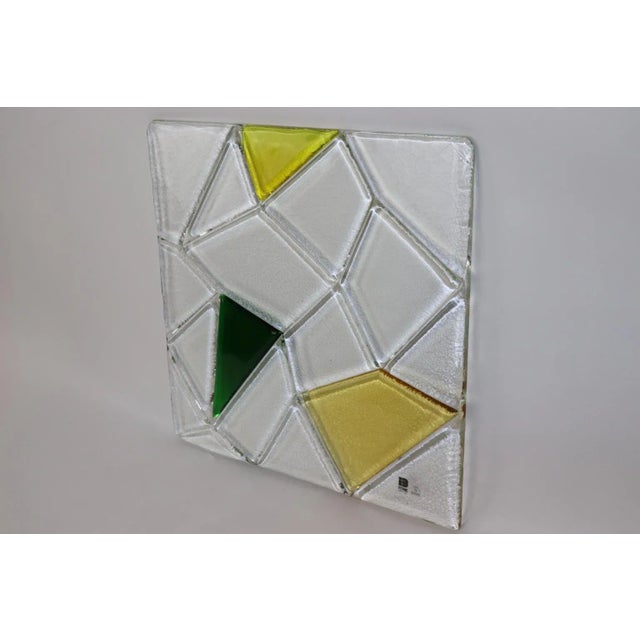 "Geometria" Crystal Hand Cast Glass Panel with Green and Yellow Geometric Glass Accents. Designed by Luciano Cirpi for...