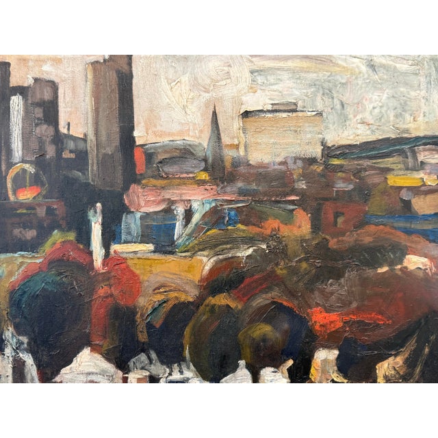 Army Green Mid 20th Century American Modernist Cityscape For Sale - Image 8 of 10