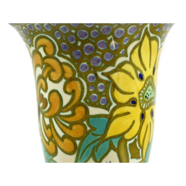 Ceramic 1929 PZH Gouda Zuid Holland Pottery With Matte Glaze Vase in "La Reine" Pattern For Sale - Image 7 of 10