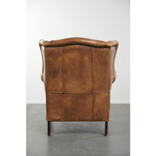 Light Cowhide Wing Armchair with a Timeless English Look and Good Seating Comfort For Sale - Image 4 of 14