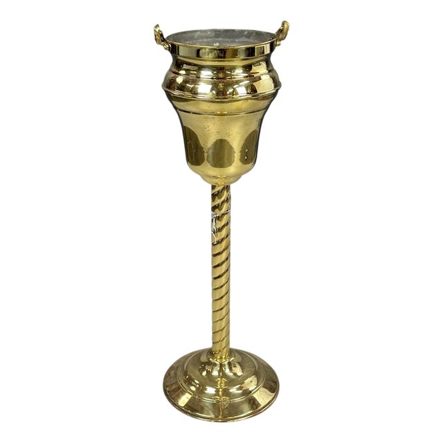 Vintage Brass Champagne Cooler on Pedestal, 1940s For Sale