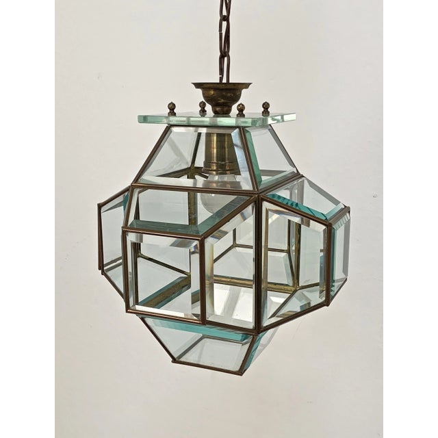 Large Italian Lantern in Brass & Cut Glass, 1950s For Sale - Image 16 of 17