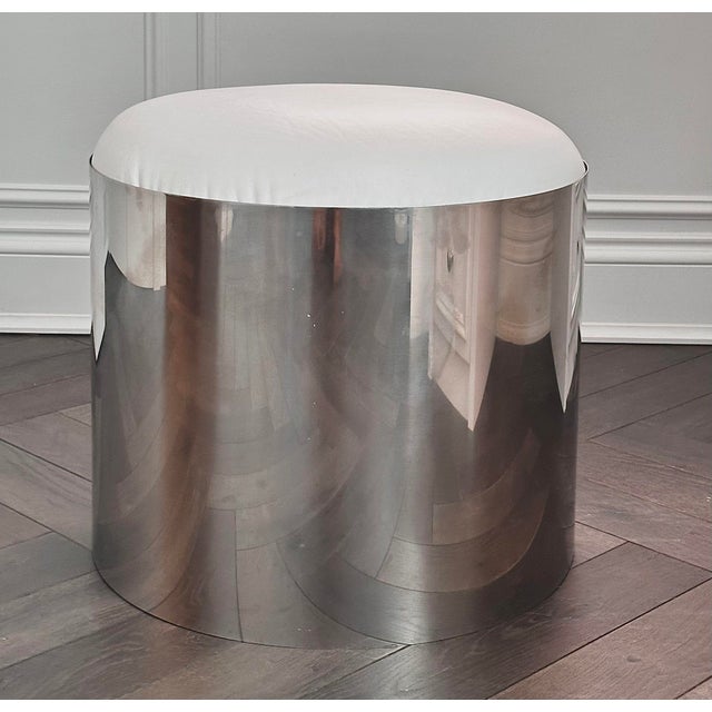 1970s Brueton Stainless Steel Stool With White Leather Cushion, 1970 For Sale - Image 5 of 5
