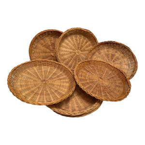 Vintage Set of Seven Wicker Wood Plate Holders