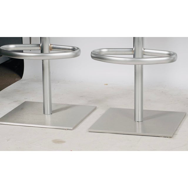 Set of Four Frag Bottega Italian Red Leather Adjustable Swivel Bar Stools For Sale - Image 10 of 12