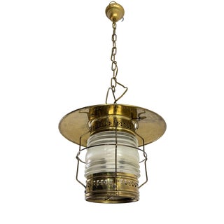 Naval Pendant Lamp in Brass and Opaline Glass, 1940s For Sale