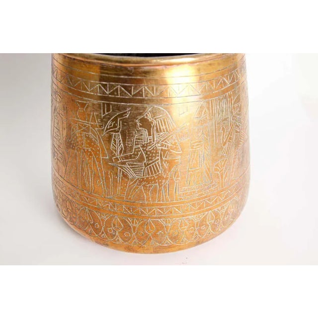 Hand Etched Egyptian Brass Vessel Jardiniere, 19th Century For Sale In Palm Springs - Image 6 of 13