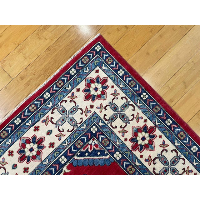Hand Knotted Fine Wool Kazak Rug | Vintage Tribal Caucasian Area Rug | 74" X 109" For Sale - Image 9 of 10