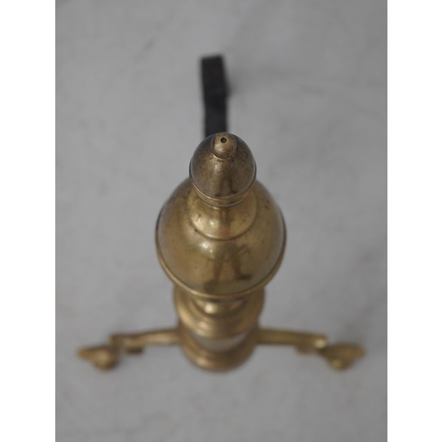 Gold Virginia Metalcrafters Colonial Williamsburg Fireplace Andirons For Sale - Image 8 of 11